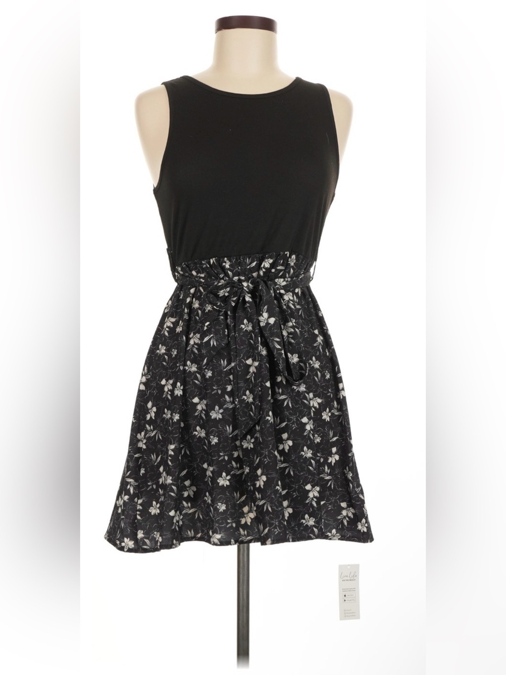 Cupshe Sleeveless Black Floral Tie-Waist Mini Dress